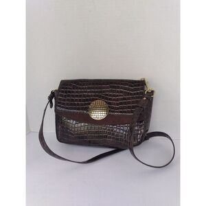 Vintage Alligator Embossed Crossbody Bag Brown Leather Flap Purse‎